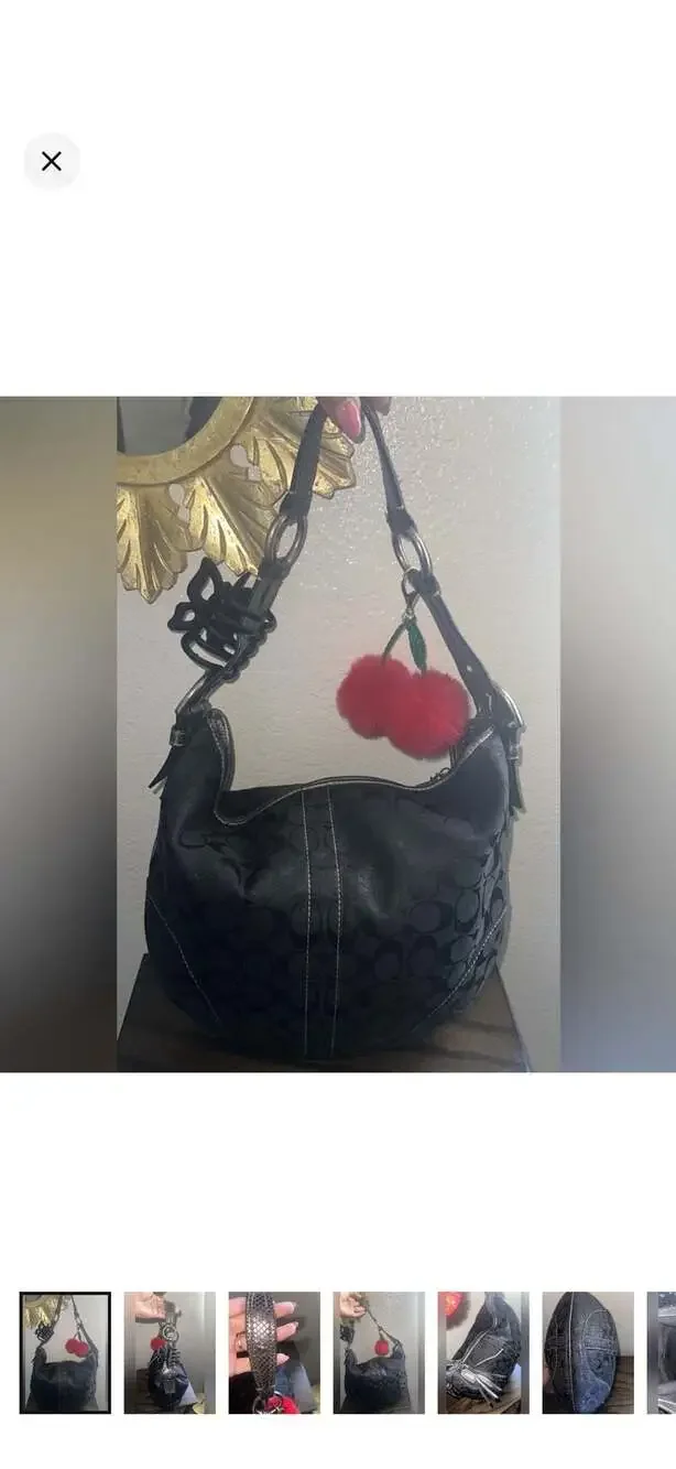Coach Signature Soho Black Hobo Shoulder Bag with Snakeskin-Embossed Detail
